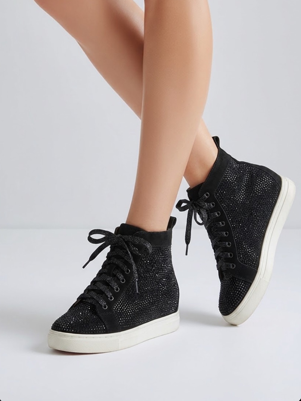 Black Suede Sneakers With Glitter.